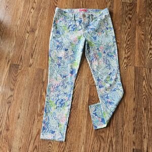 Lilly Pulitzer Blue Pink Size 6 Bright Colorful Casual Pants Tropical Botanical